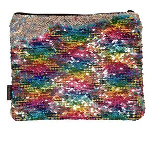 Style Lab Rainbow Flip‎ Sequin Zipper Pouch Makeup Bag Silver Reversible Sparkle